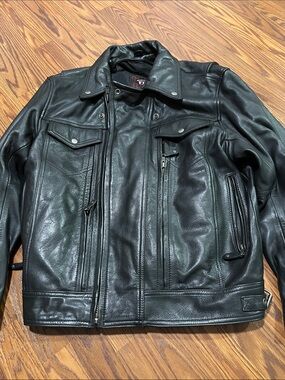 First MFG CO. Men's Black Leather Bomber moto jacket genuine